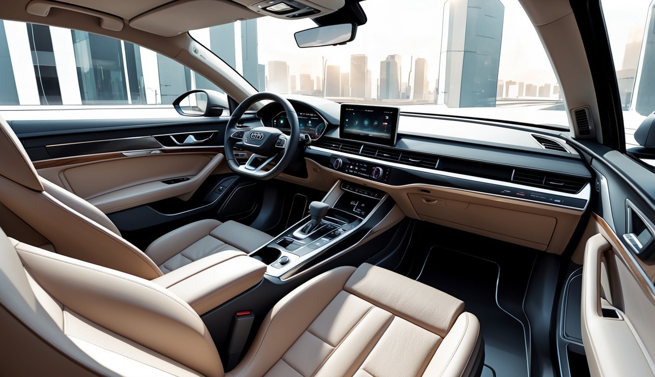 Unutrašnjost Audija A4 s udobnim kožnim sjedalima, prostranim prostorom i modernim upravljačkim pločama.