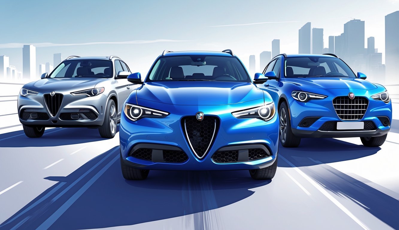 Tri SUV vozila postavljena jedno pored drugog na cesti s gradom u pozadini.