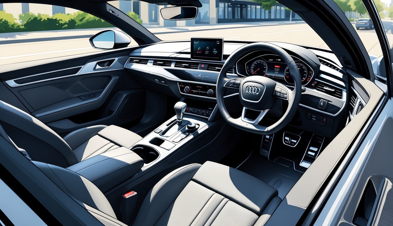 Prikaz Audi A6 3.0 TDI Quattro s fokusom na udobnost i prostor unutar automobila te elegantan vanjski izgled na gradskom ulici.