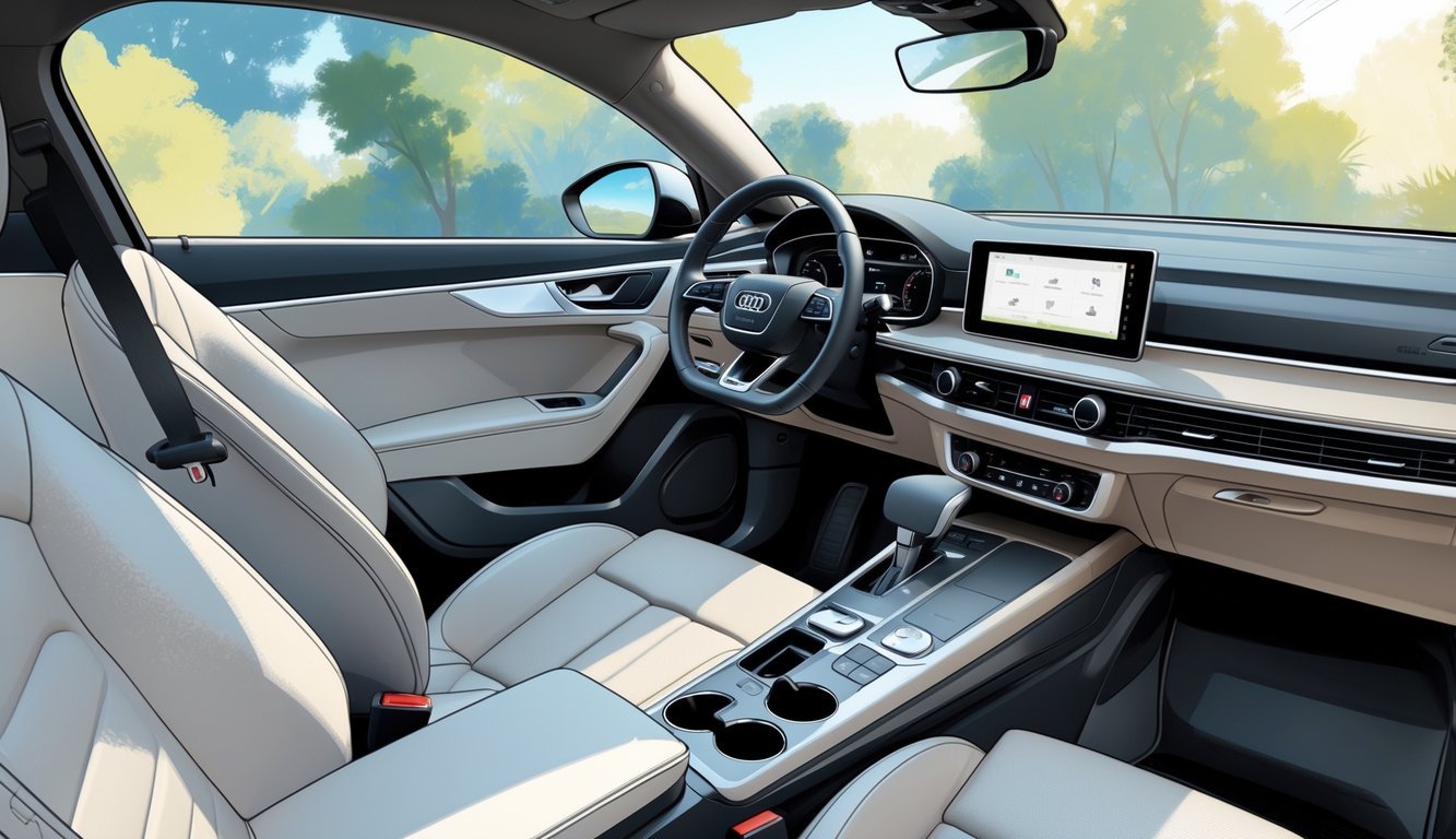 Unutrašnjost Audi Q3 automobila s udobnim sjedalicama, prostranim prostorom i praktičnim detaljima.
