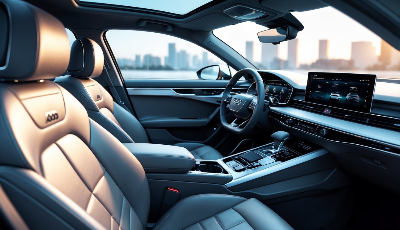 Prikaz unutrašnjosti Audija A6 s udobnim sjedalima, prostranim prostorom i praktičnim dizajnom.
