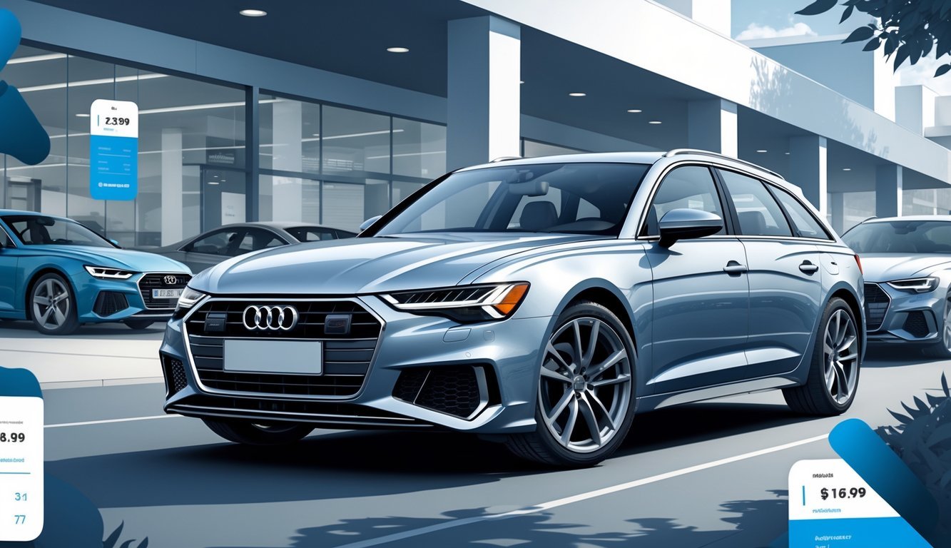 Audi A6 3.0 TDI Quattro automobil parkiran ispred modernog prodajnog salona s nekoliko drugih automobila u pozadini.