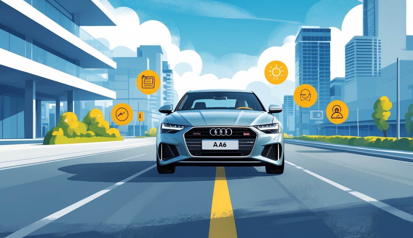 Audi A6 automobil u urbanom okruženju s prikazom prednosti i mana iz iskustava vlasnika.
