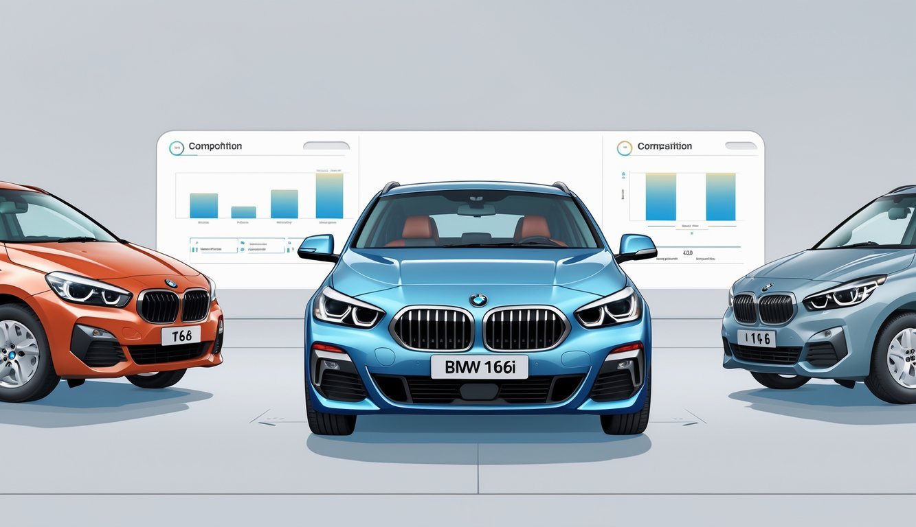 Tri kompaktna automobila postavljena jedan do drugog radi usporedbe, s BMW-om 116i u sredini.