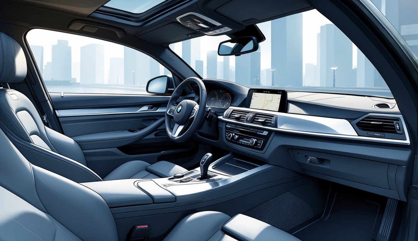 Unutrašnjost BMW E60 automobila s udobnim kožnim sjedalima i prostranim prostorom.