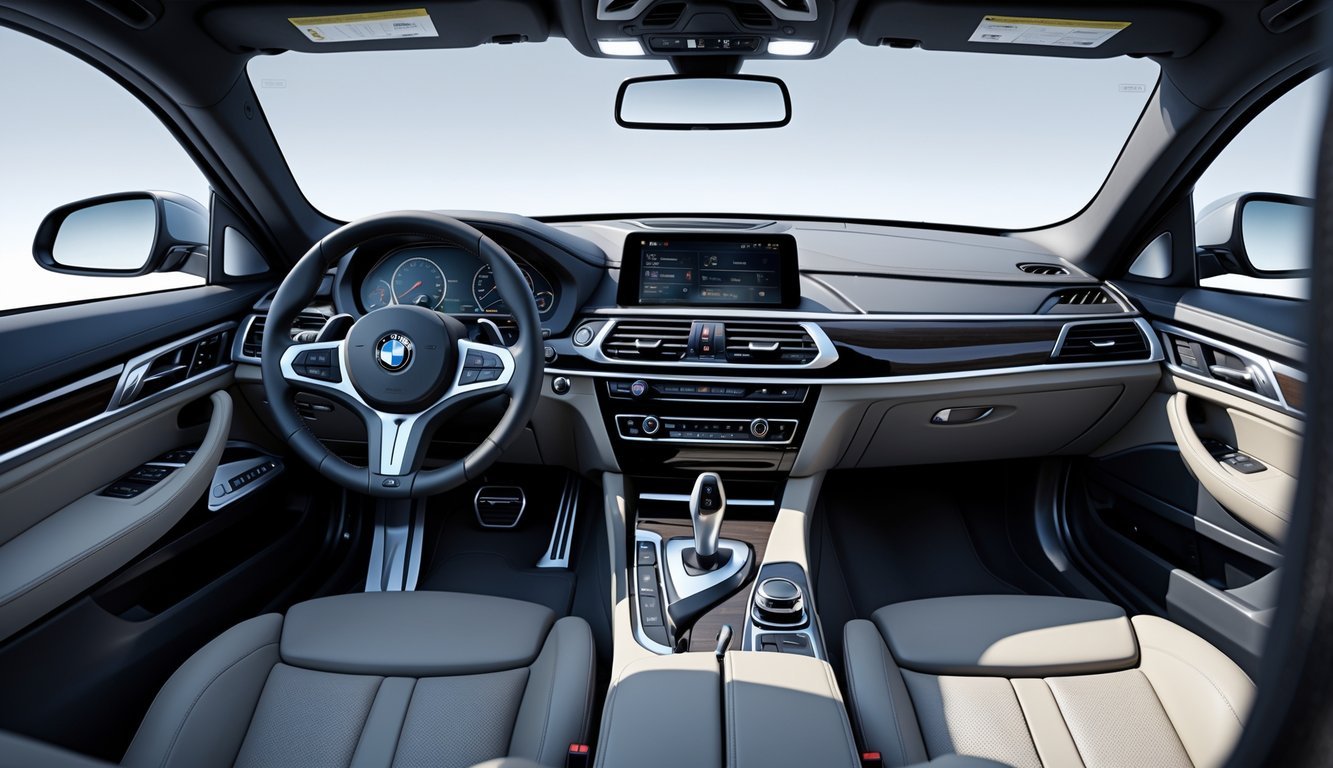 Unutrašnjost BMW E60 s prikazom upravljačke ploče, sjedala i infotainment sustava.