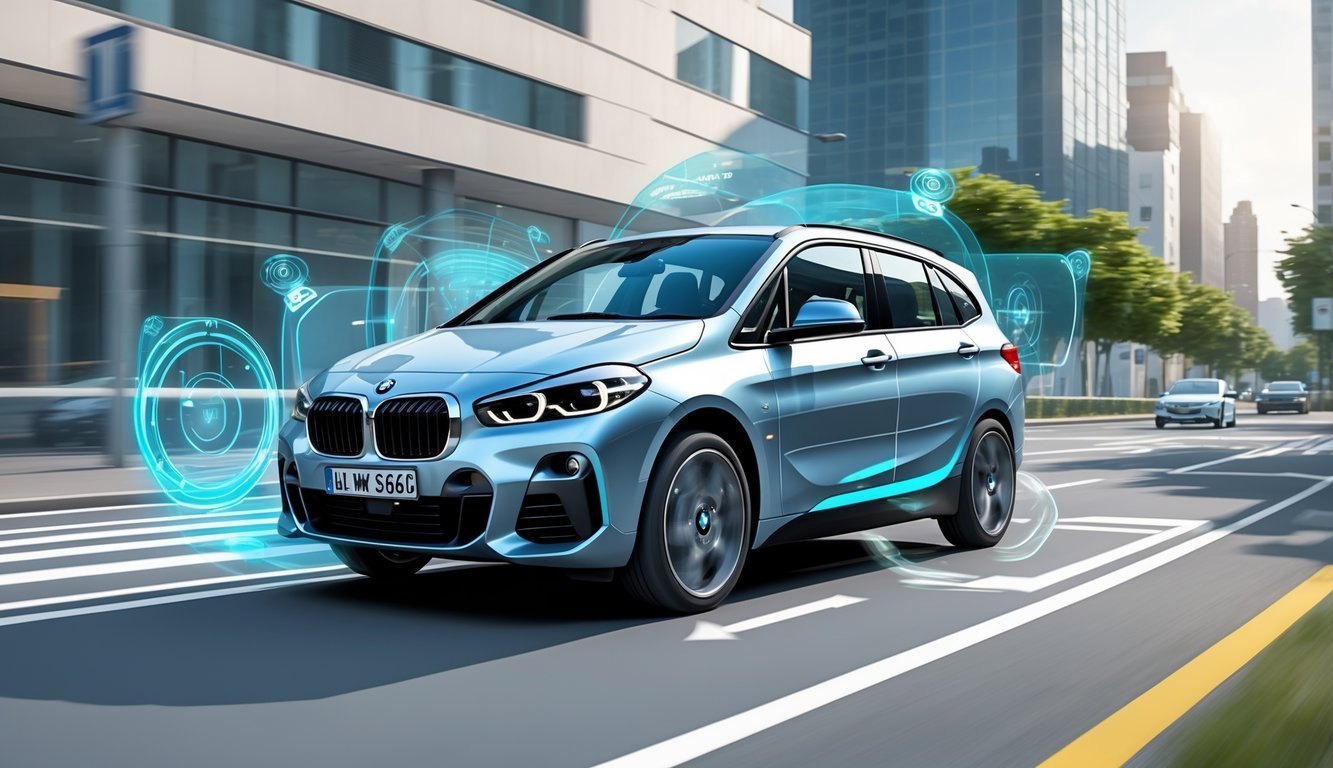 BMW 2 Active Tourer vozi cestom uz prikaz senzora i sustava pomoći vozaču.