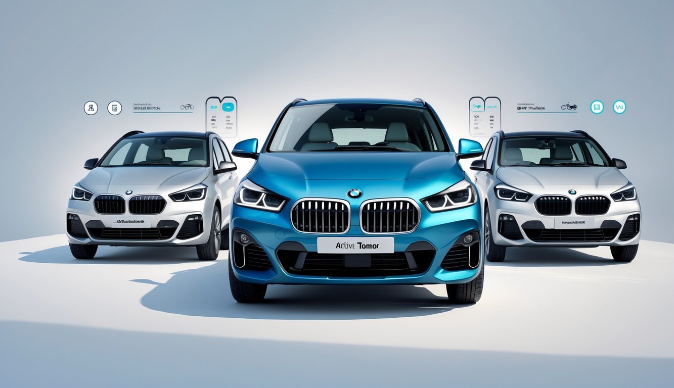 Tri moderna kompaktna MPV automobila postavljena jedan do drugog, s BMW 2 Active Tourer u sredini i dva alternativna modela sa strane.