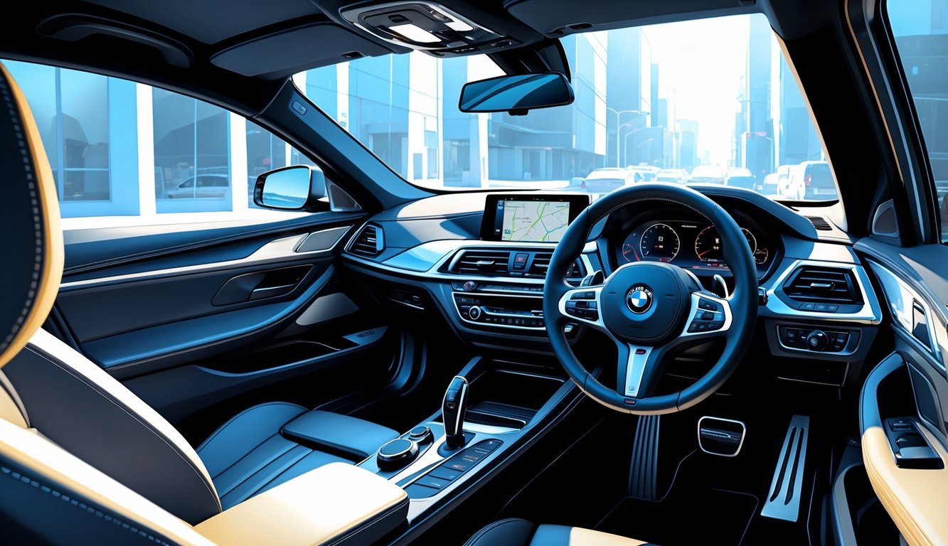 Unutrašnjost BMW-a F30 s udobnim sjedalima i prostranim prostorom, prikazana iz perspektive suvozača.
