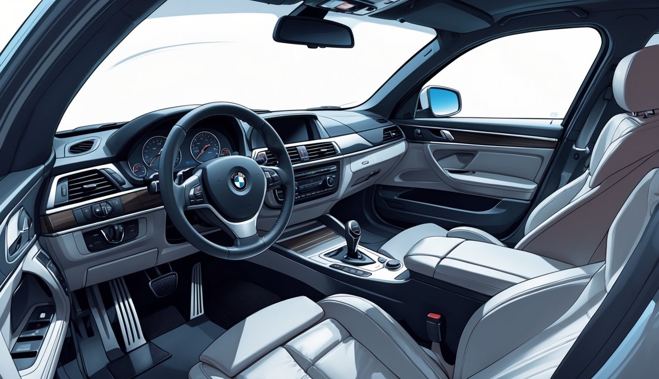 Unutrašnjost BMW-a E90 s udobnim sjedalima i prostranim prostorom.