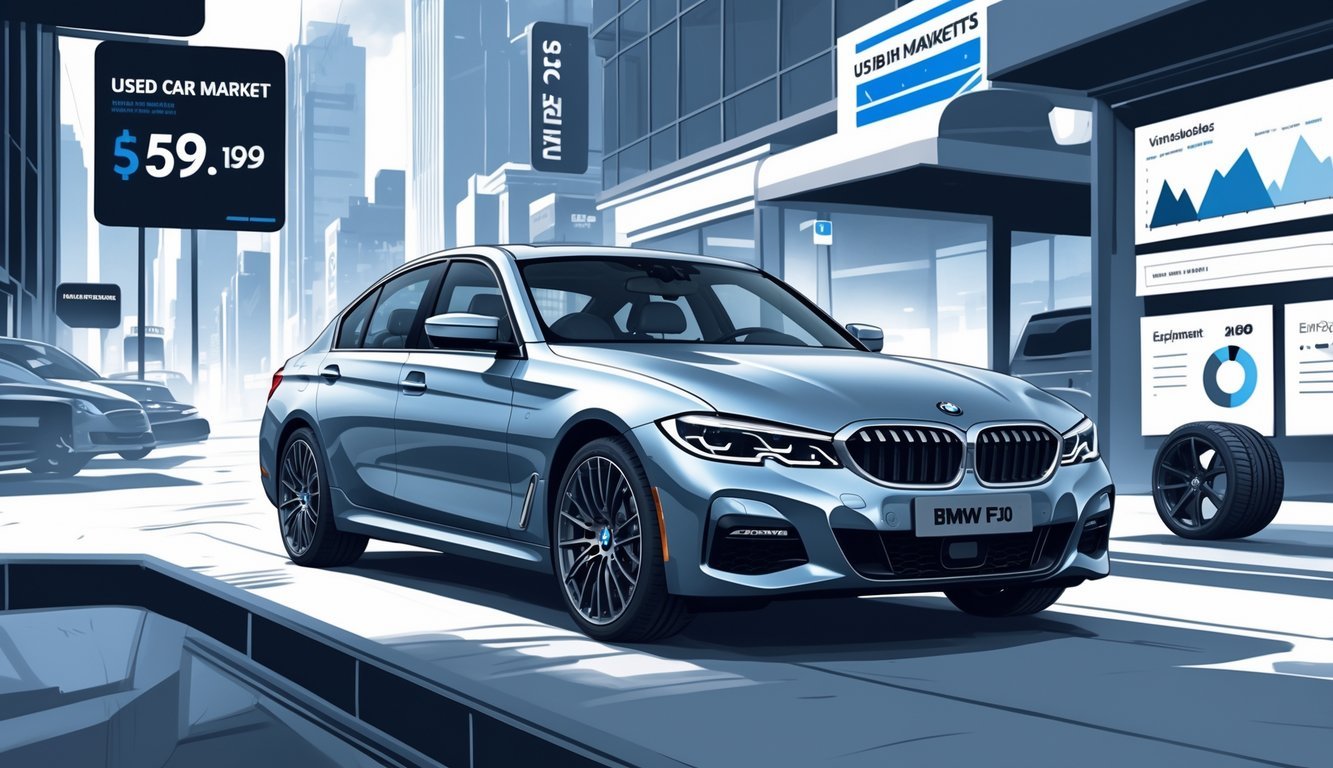 BMW F30 automobil parkiran u urbanom okruženju s prikazom elemenata opreme i tržišnih trendova.