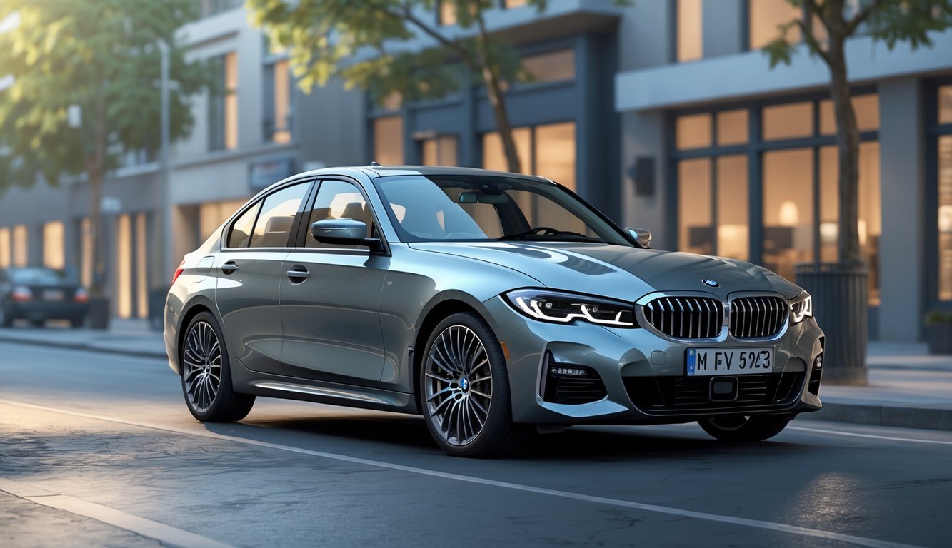 BMW serija 3 parkiran na gradskoj ulici s urbanim okruženjem u pozadini.