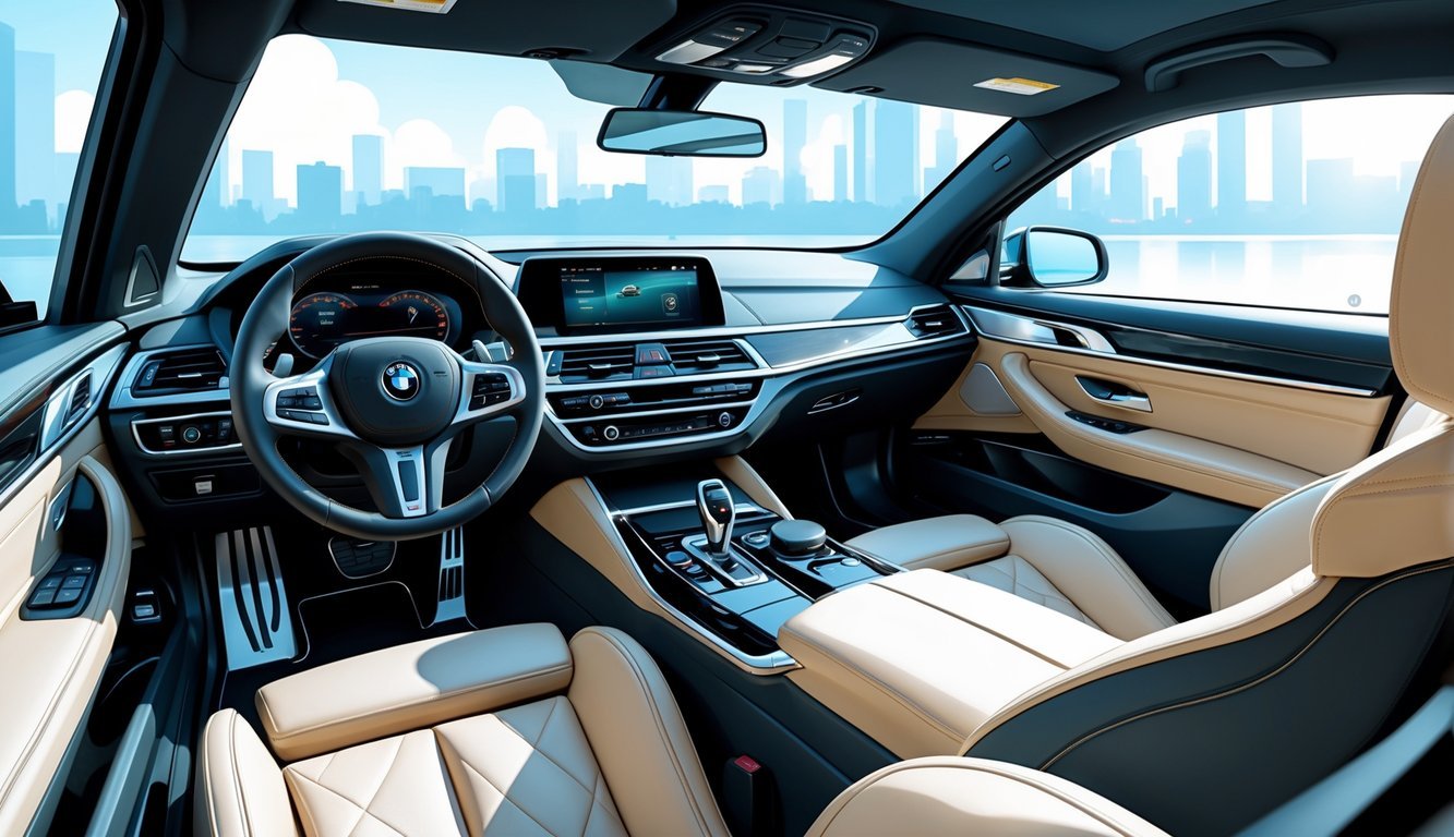 Unutrašnjost BMW serije 5 s udobnim sjedalima, prostranim prostorom i praktičnim detaljima.
