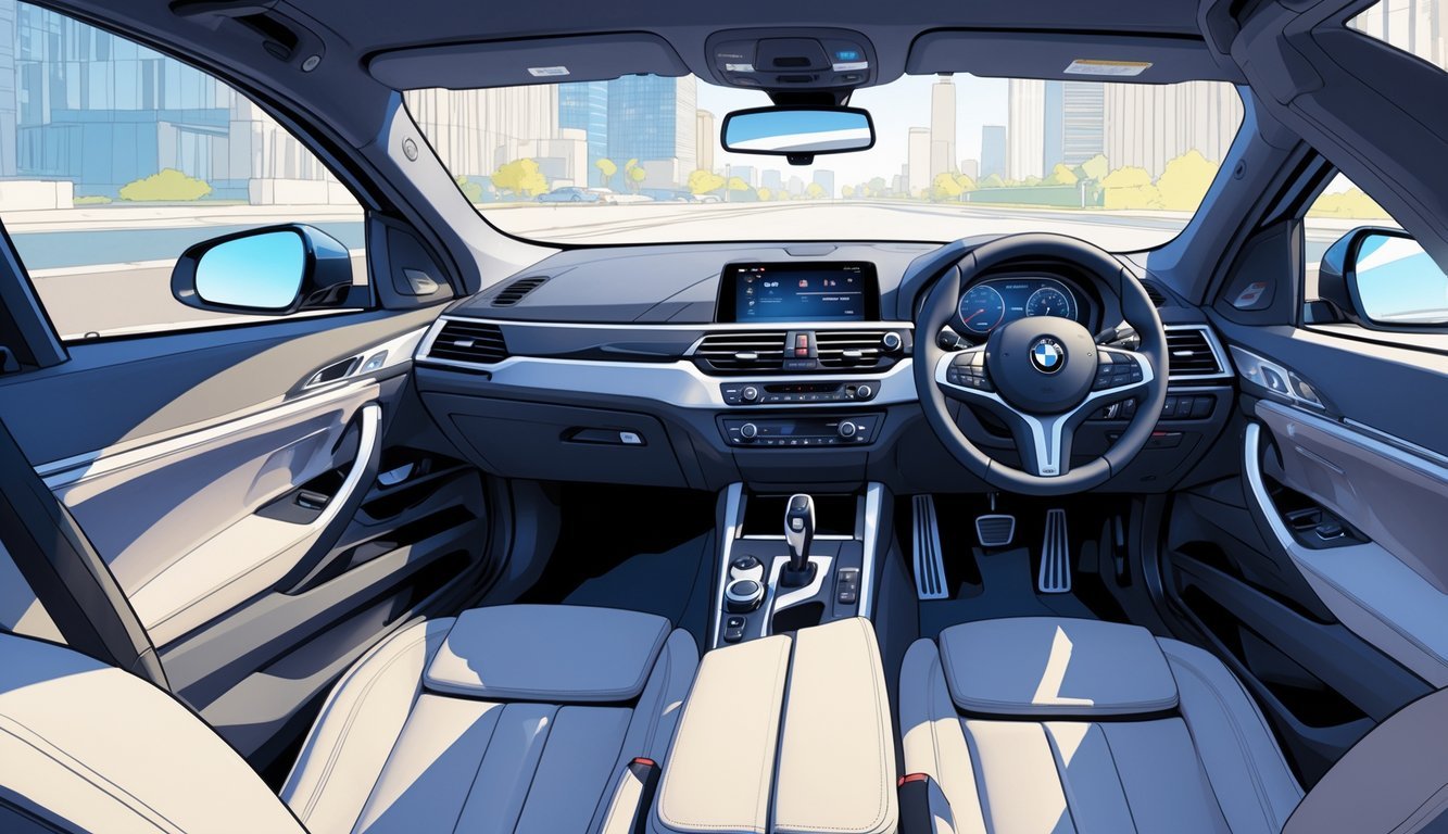 Prikaz BMW X1 s naglaskom na udobnost, prostor i praktičnost, uključujući pogled na unutrašnjost i eksterijer vozila.