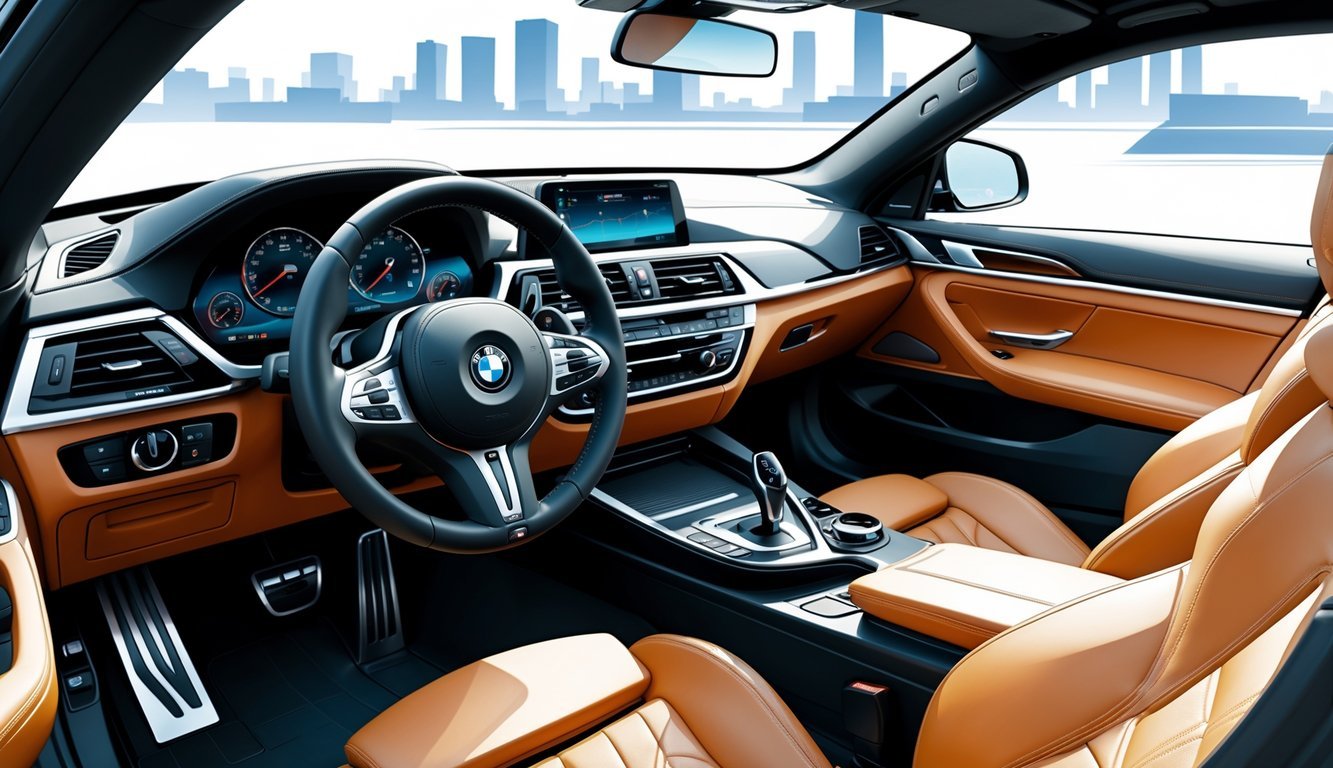 Unutrašnjost BMW serije 3 s udobnim sjedalima, prostranim prostorom i modernim kontrolama.