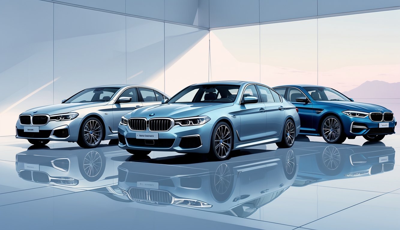 Tri moderna automobila poredana jedan do drugog, s BMW serijom 5 u sredini i dva konkurentska modela sa strane.