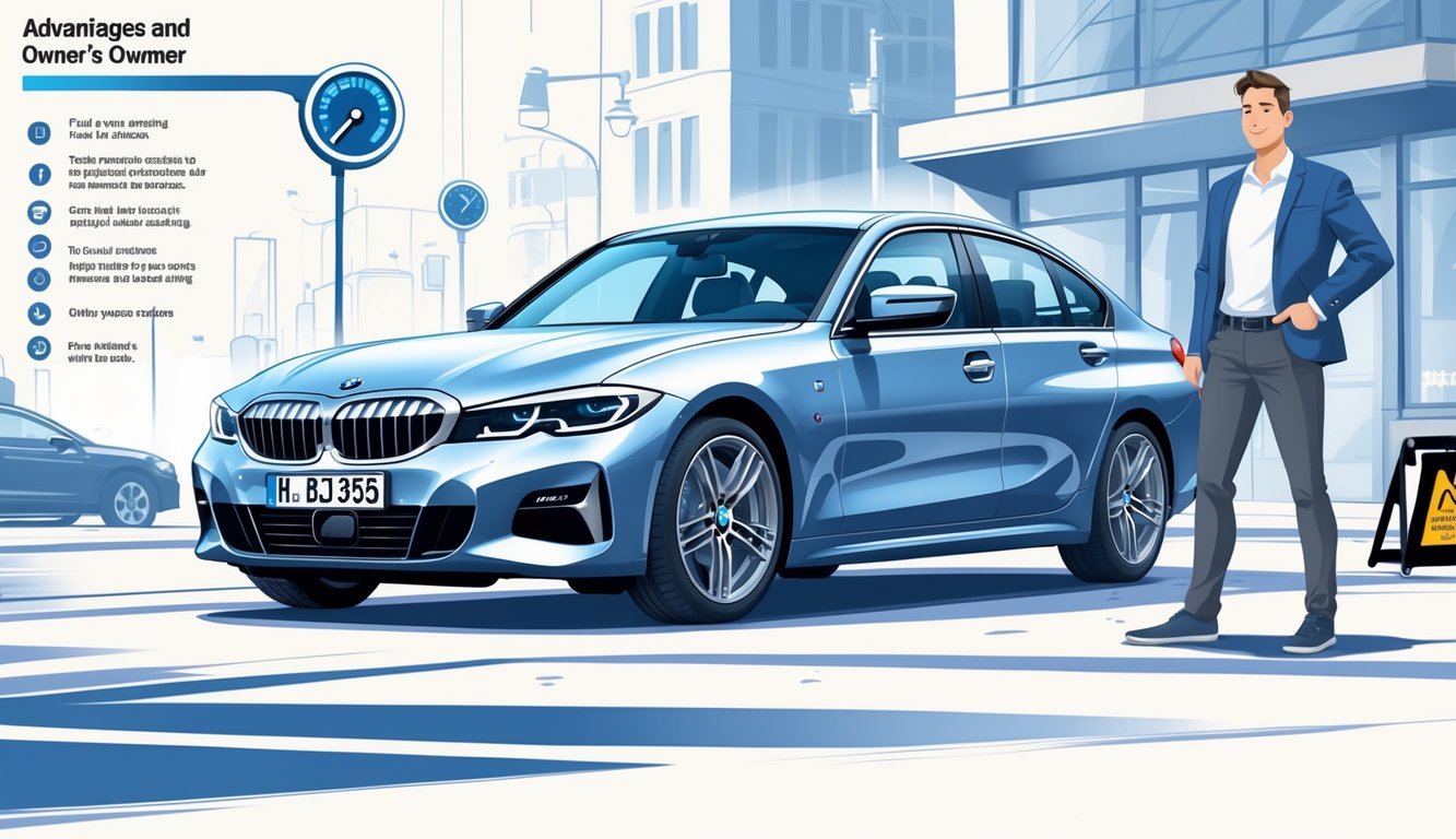 BMW serija 3 parkiran u gradskom okruženju s vlasnikom koji stoji pored automobila, prikazujući prednosti i mane iz prve ruke.