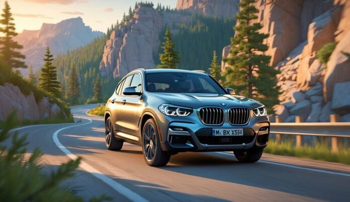 BMW X3 vozi cestom u planinskom krajoliku s drvećem i stijenama u pozadini.