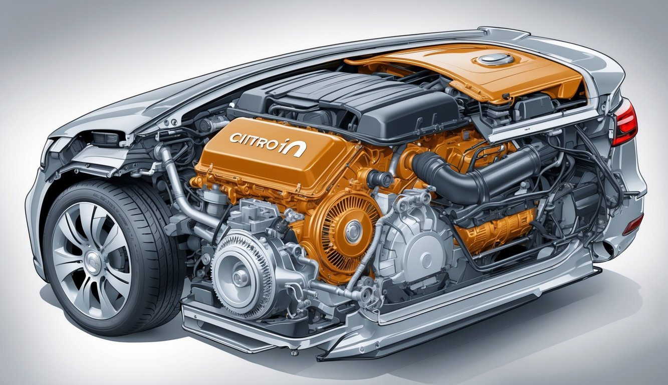 Prikaz motora, performansi i mjenjača Citroën 1.4 HDi automobila s prikazom unutarnjih dijelova motora i prijenosa.