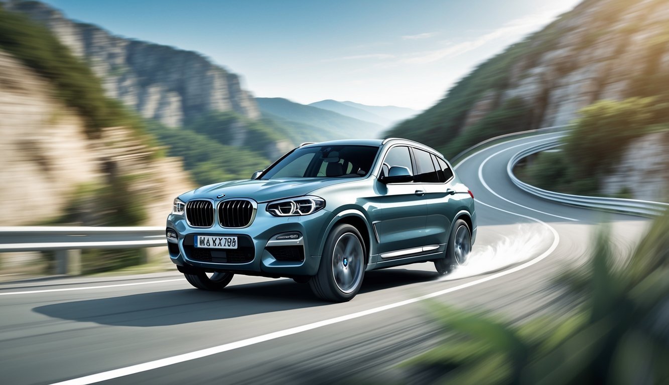 BMW X3 na zavojitoj planinskoj cesti u pokretu, prikazujući vožnju i ovjes.