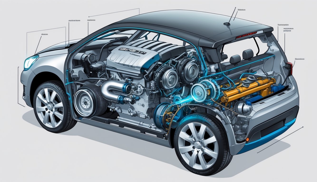 Prikaz motora, performansi i mjenjača Citroën Berlingo 1.9 D s vidljivim unutarnjim dijelovima vozila.
