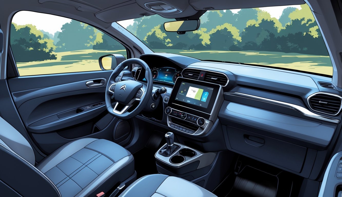 Unutrašnjost Citroën Berlingo 1.9 D s prikazom upravljačke ploče, sjedala i infotainment sustava.