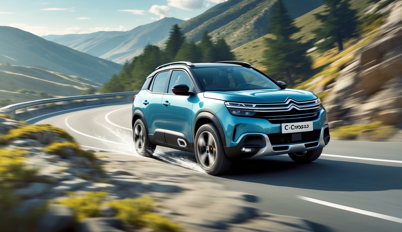 Citroën C-Crosser SUV vozi glatko cestom kroz brdoviti krajolik s prikazom ovjesa automobila.