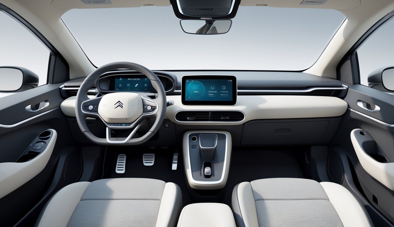 Unutrašnjost Citroën Ami automobila s fokusom na kvalitetu izrade i infotainment sustav.