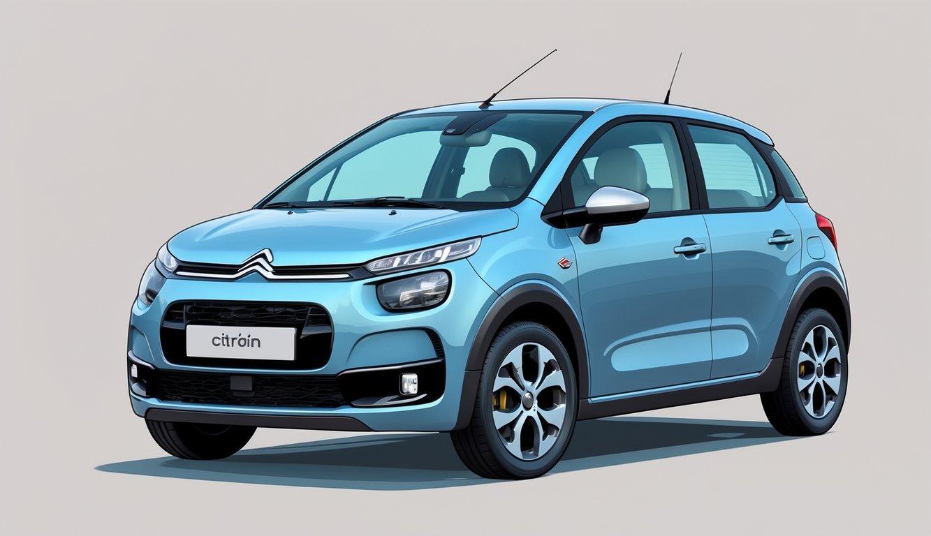 Prikaz malog gradskog automobila Citroën C1 iz blagog kuta sprijeda.
