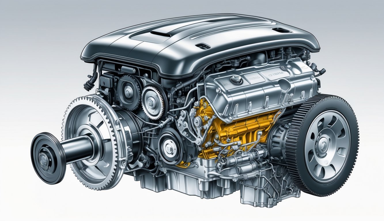 Prikaz motora i mjenjača Citroën C2 1.4 HDi s vidljivim unutarnjim dijelovima.