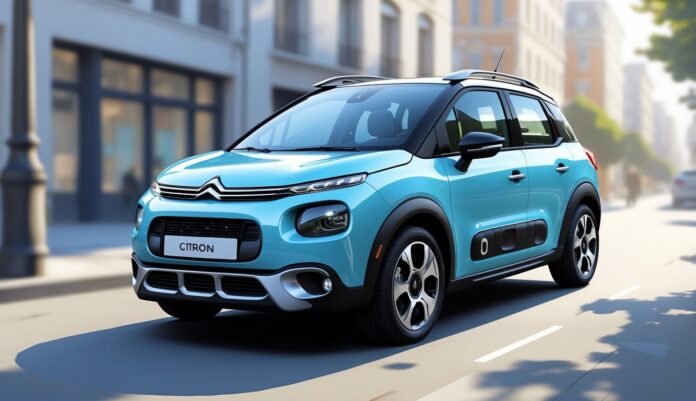 Crveni Citroën C3 parkiran na ulici u urbanom okruženju.