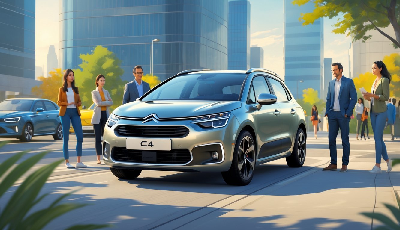 Automobil Citroën C4 1.6 HDi parkiran u gradskom okruženju s nekoliko ljudi oko njega.