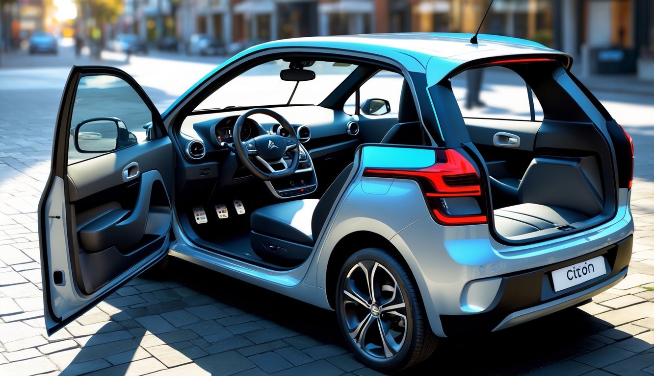 Citroën C4 1.6 HDi automobil s otvorenim vratima koji prikazuje udoban i prostran interijer u urbanom okruženju.