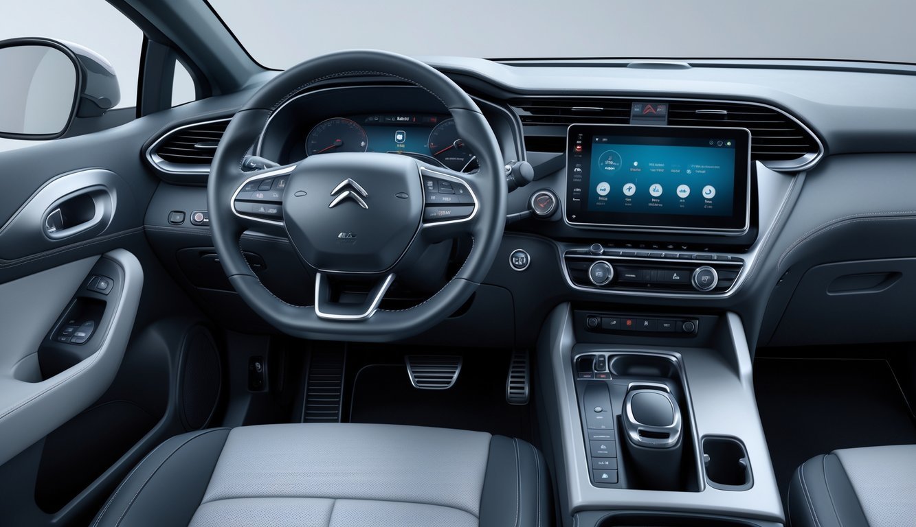 Unutrašnjost Citroën C4 1.6 HDi automobila s prikazom upravljačke ploče, zaslona infotainment sustava i kvalitetnih materijala.