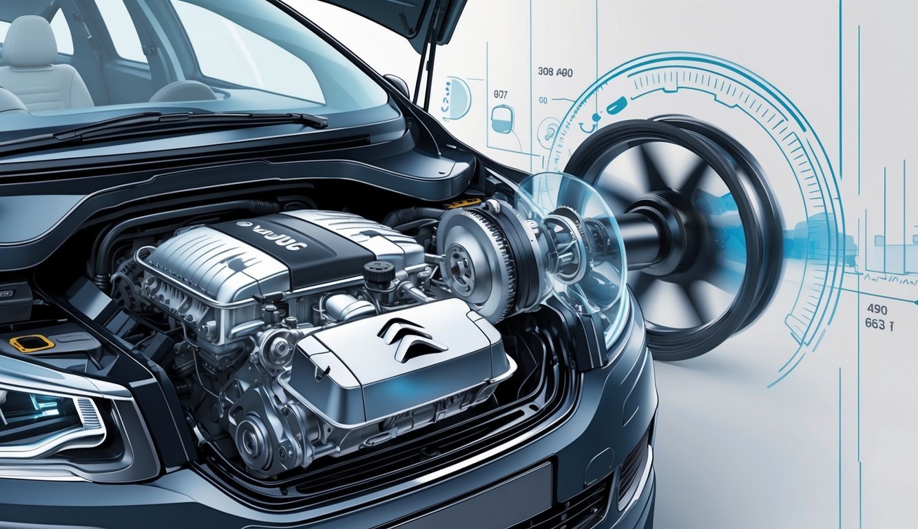 Prikaz motora i mjenjača automobila Citroën C5 s naglaskom na detalje performansi.