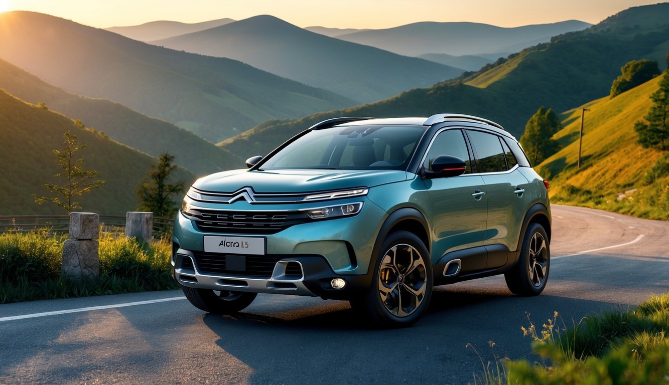 Citroën C5 Aircross parkiran na planinskom putu s brdima u pozadini.