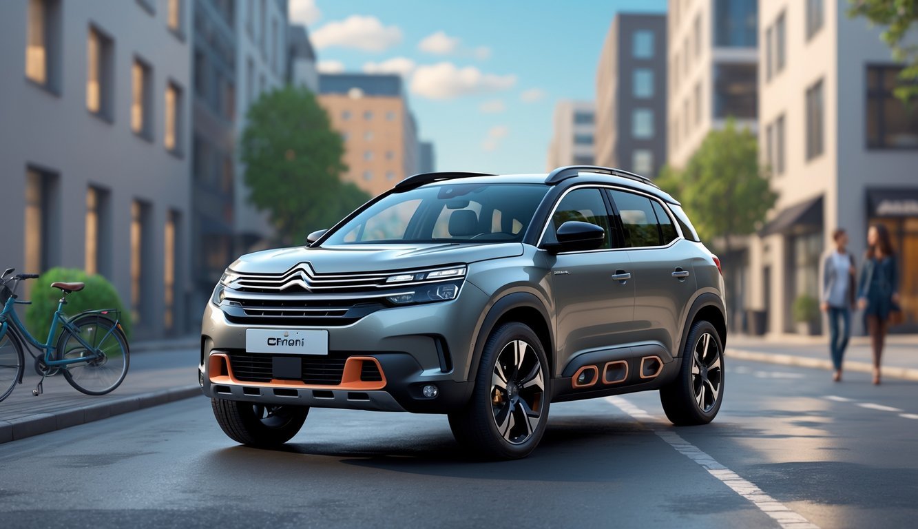 Citroën C5 Aircross parkiran na gradskoj ulici s modernim zgradama u pozadini.