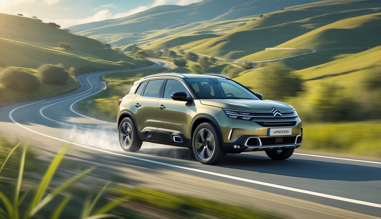 Citroën C5 Aircross vozi glatko cestom okruženom zelenim brežuljcima.