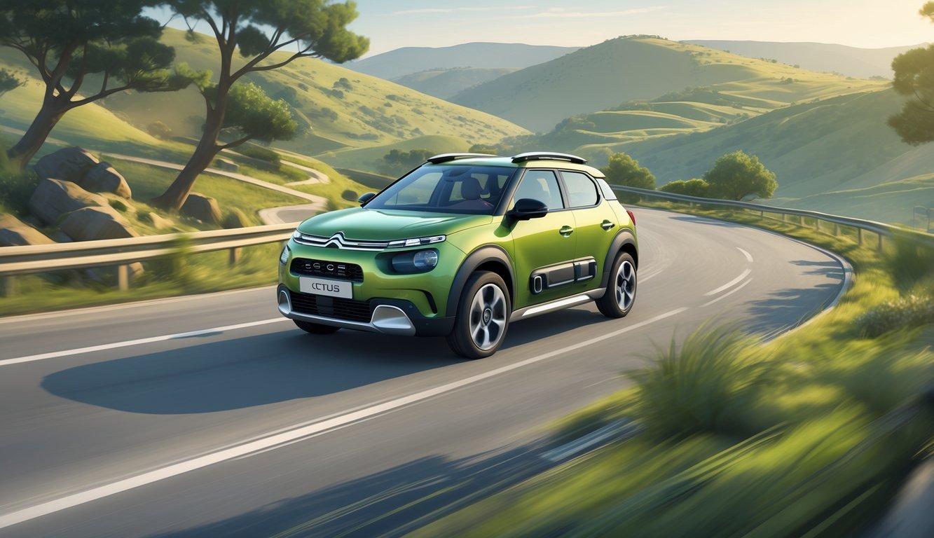 Citroën Cactus automobil vozi se cestom kroz prirodni krajolik s blagim brežuljcima.