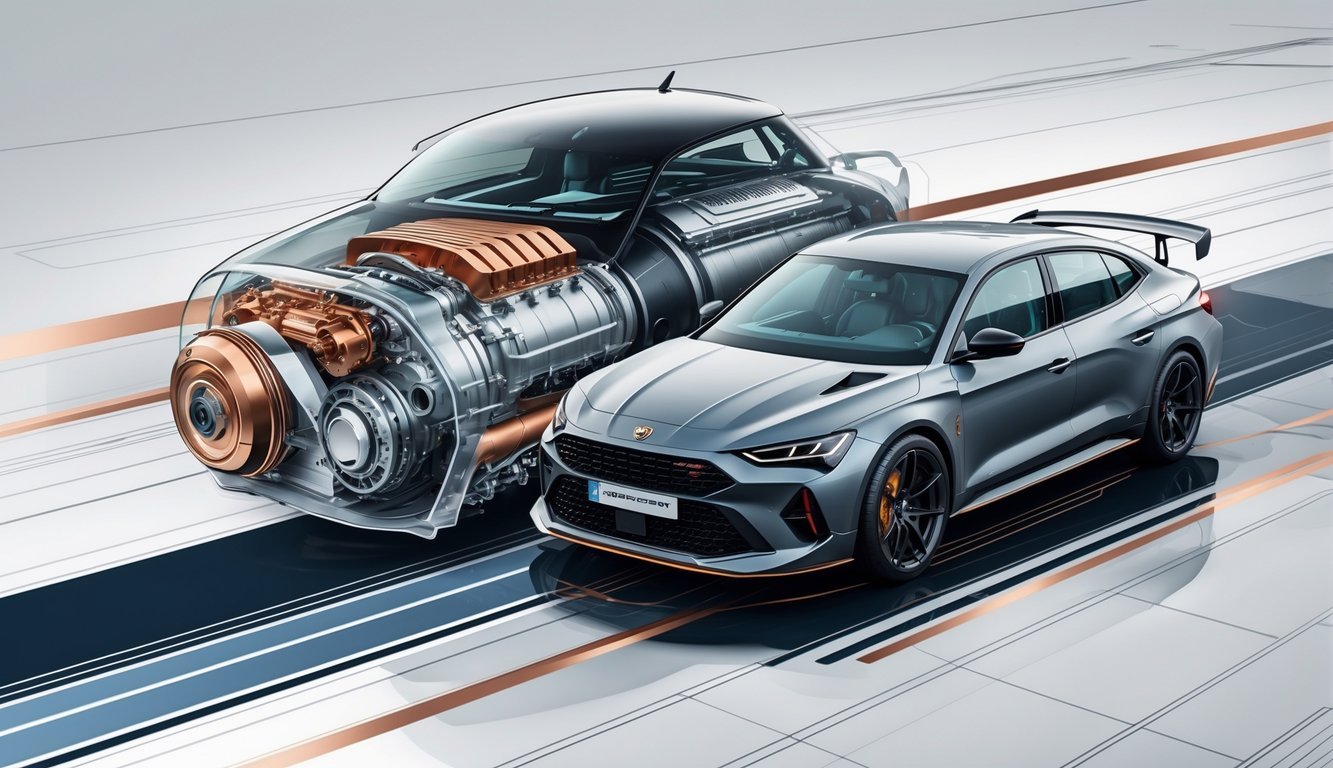 Automobil Cupra Formentor u pokretu s prikazom motora i mjenjača u pozadini.