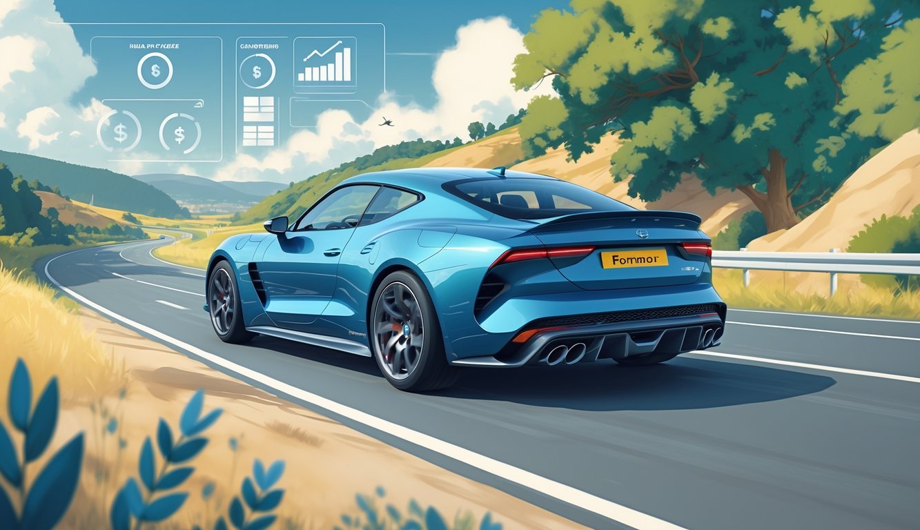 Automobil Cupra Formentor na cesti s grafičkim prikazima potrošnje goriva i troškova vožnje.