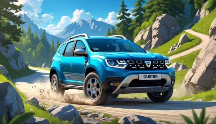 Dacia Duster vozi po planinskom putu okruženom šumom i stijenama.