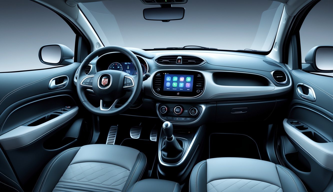 Unutrašnjost Fiat Grande Punto sa prikazom upravljača, središnje konzole i ekrana infotainment sistema.