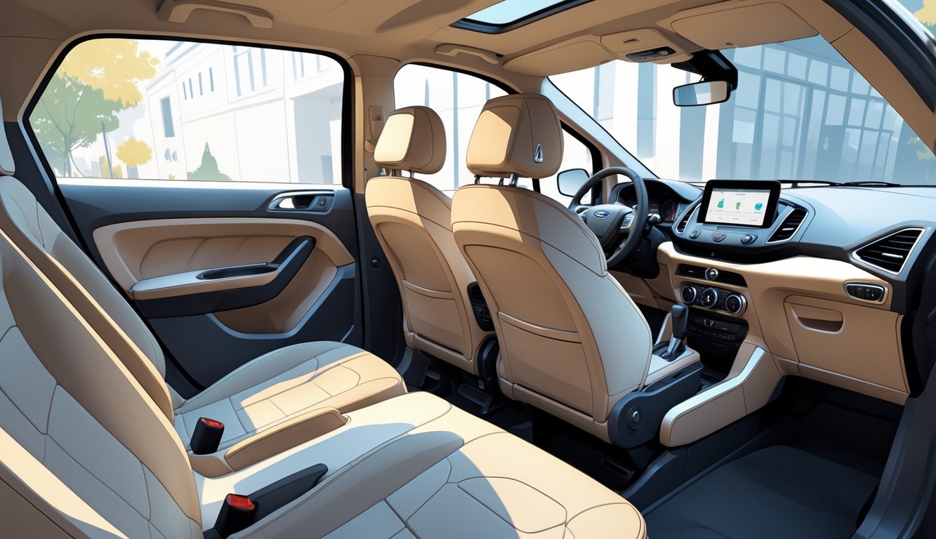 Unutrašnjost Ford EcoSport automobila s udobnim sjedalima, prostranim prostorom i praktičnim spremištima, prikazana u svakodnevnoj vožnji.