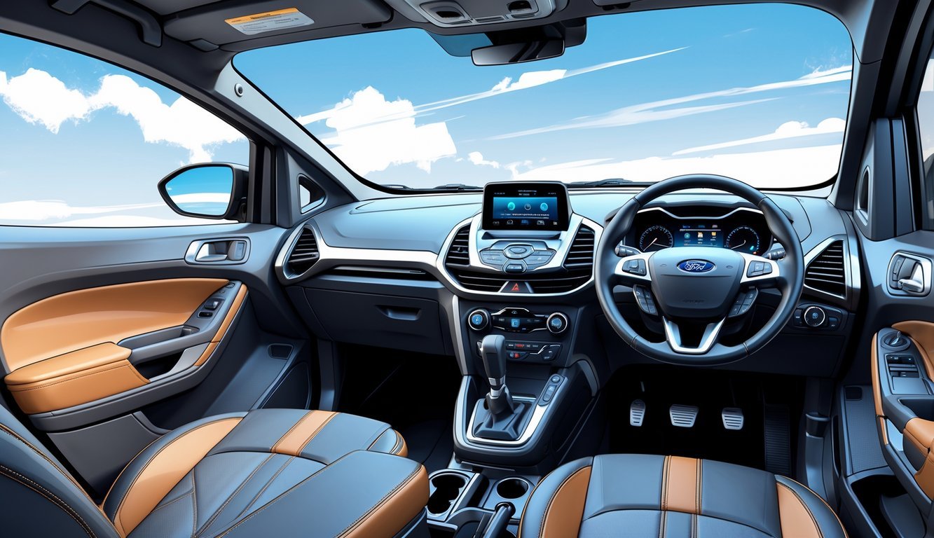 Unutrašnjost automobila Ford EcoSport s prikazom kvalitetnih materijala i modernog infotainment sustava.