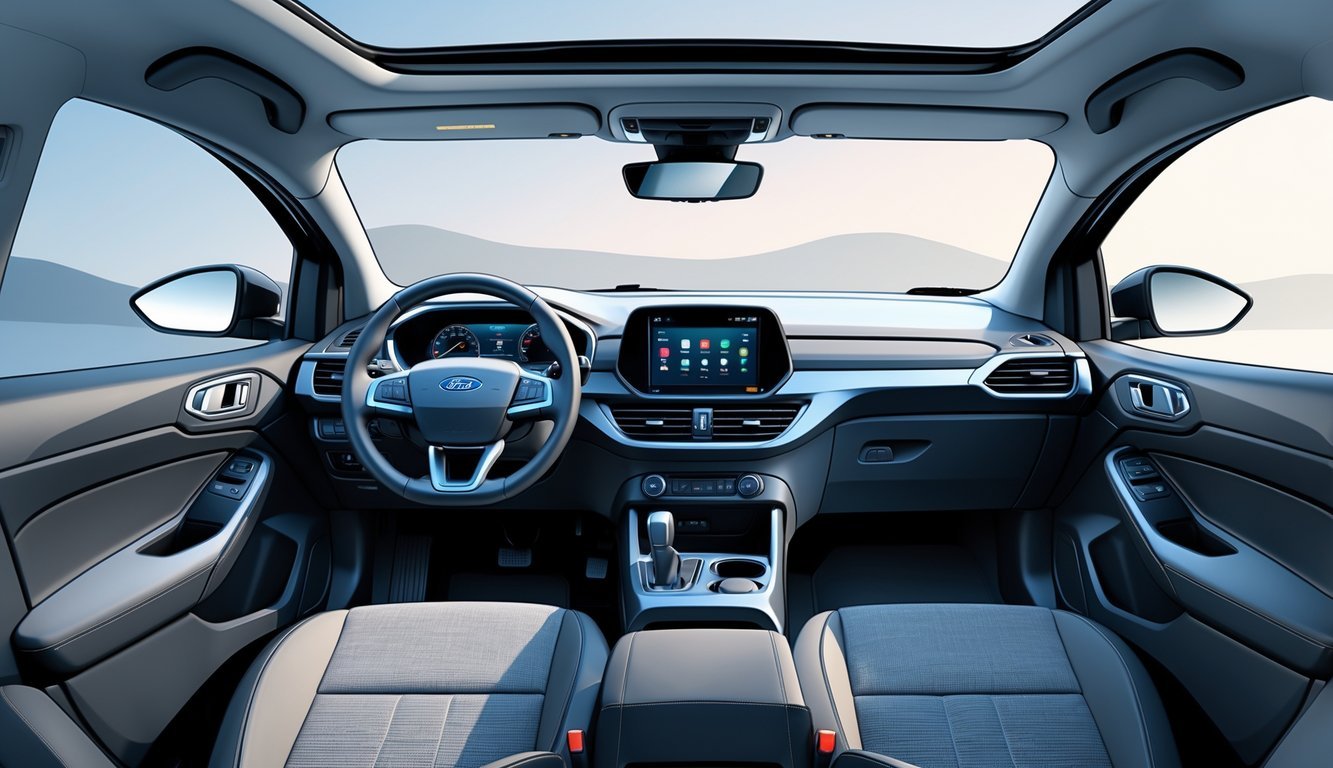 Unutrašnjost Ford Focus automobila s udobnim sjedalima, prostranim prostorom i otvorenim prtljažnikom.