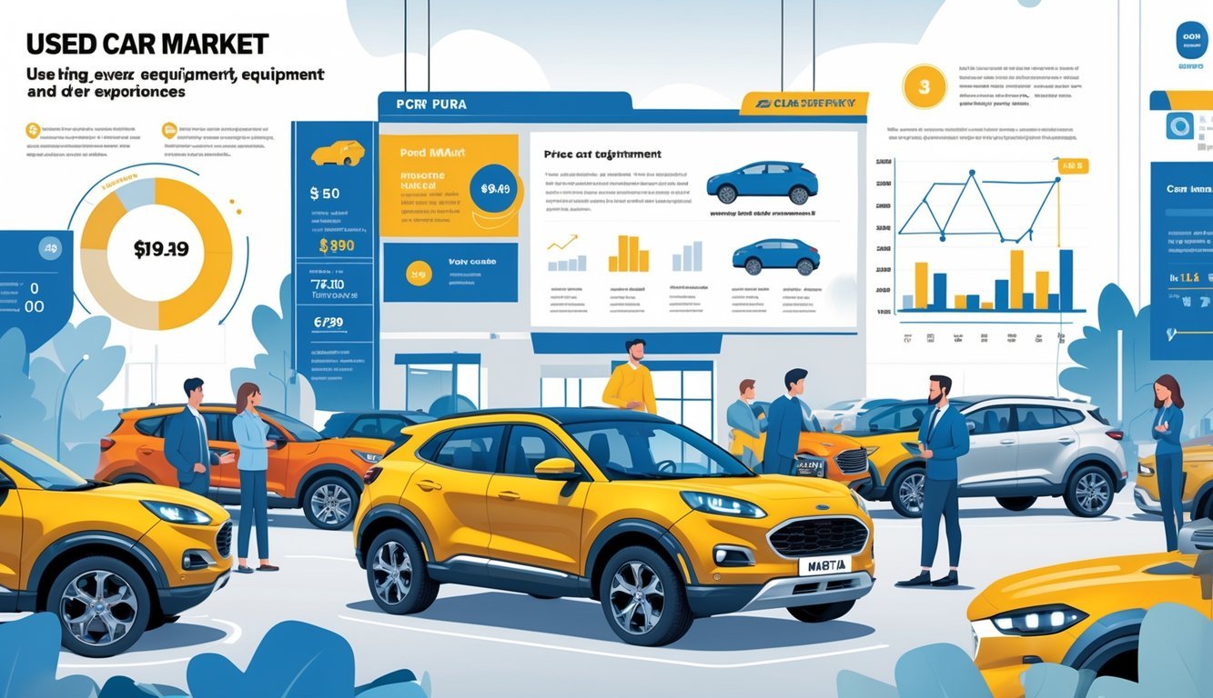 Prikaz izložbenog prostora s nekoliko Ford Puma automobila, ljudima koji razgovaraju i pregledavaju vozila te grafikonima koji prikazuju cijene i opremu.