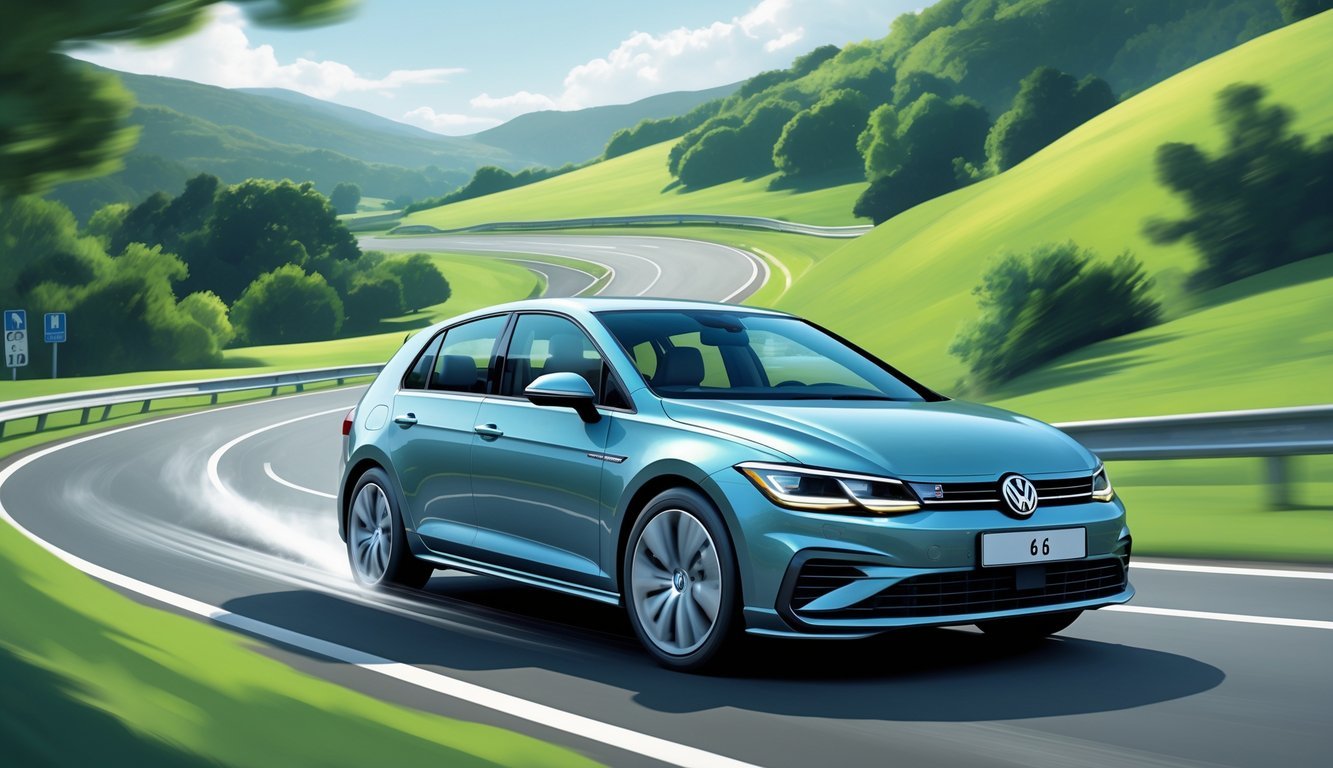Volkswagen Golf 6 vozi cestom okruženom zelenilom, prikazujući stabilnost i upravljanje vozilom.