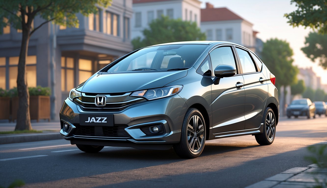 Honda Jazz parkiran na gradskoj ulici s okolnim zgradama i drvećem.