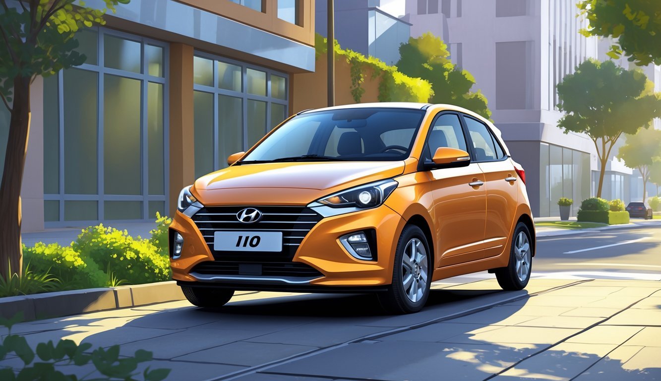 Hyundai i10 parkiran na gradskoj ulici s drvećem i zgradama u pozadini.